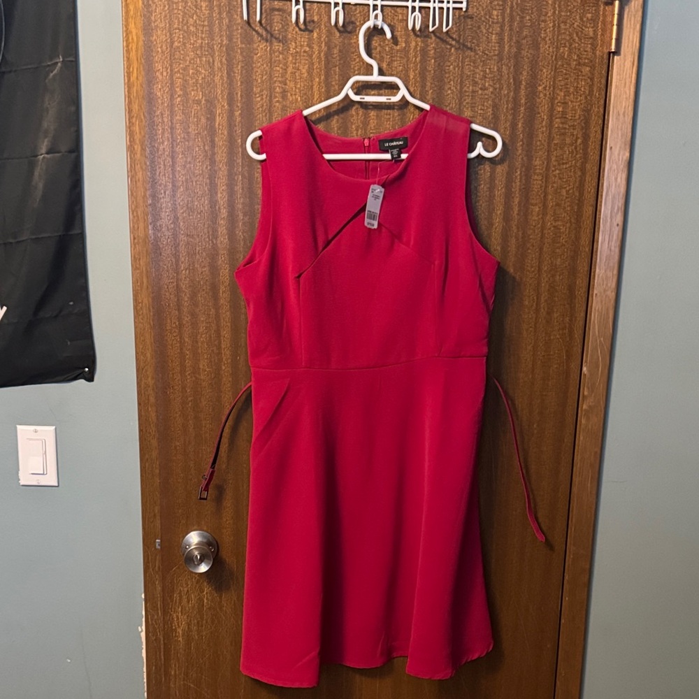 Elegant Red Sleeveless Dress with belt-le Chateau NWT